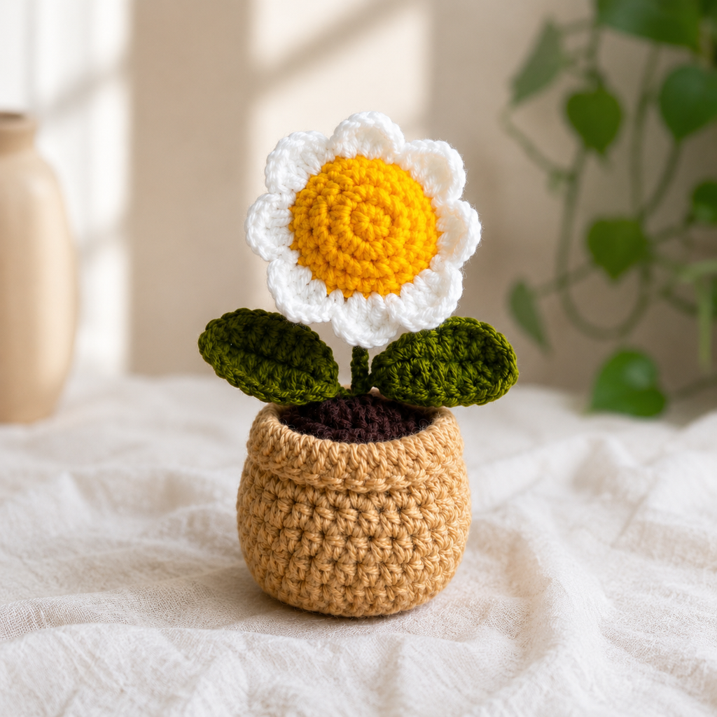 Handmade Crochet Daisy Flower Pot
