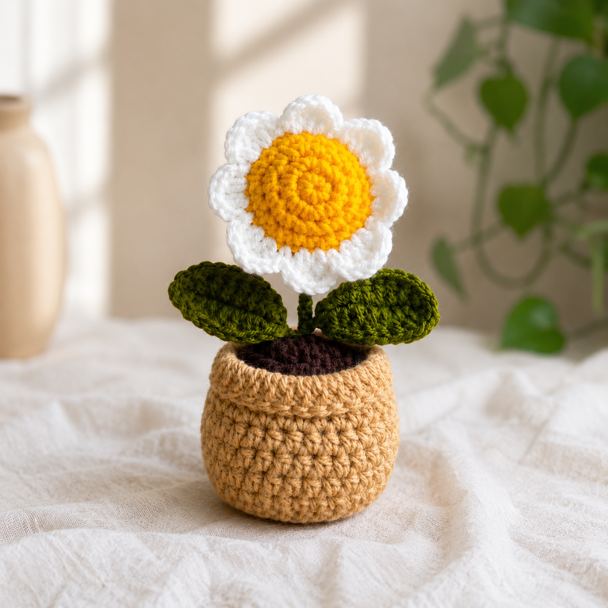 Handmade Crochet Daisy Flower Pot