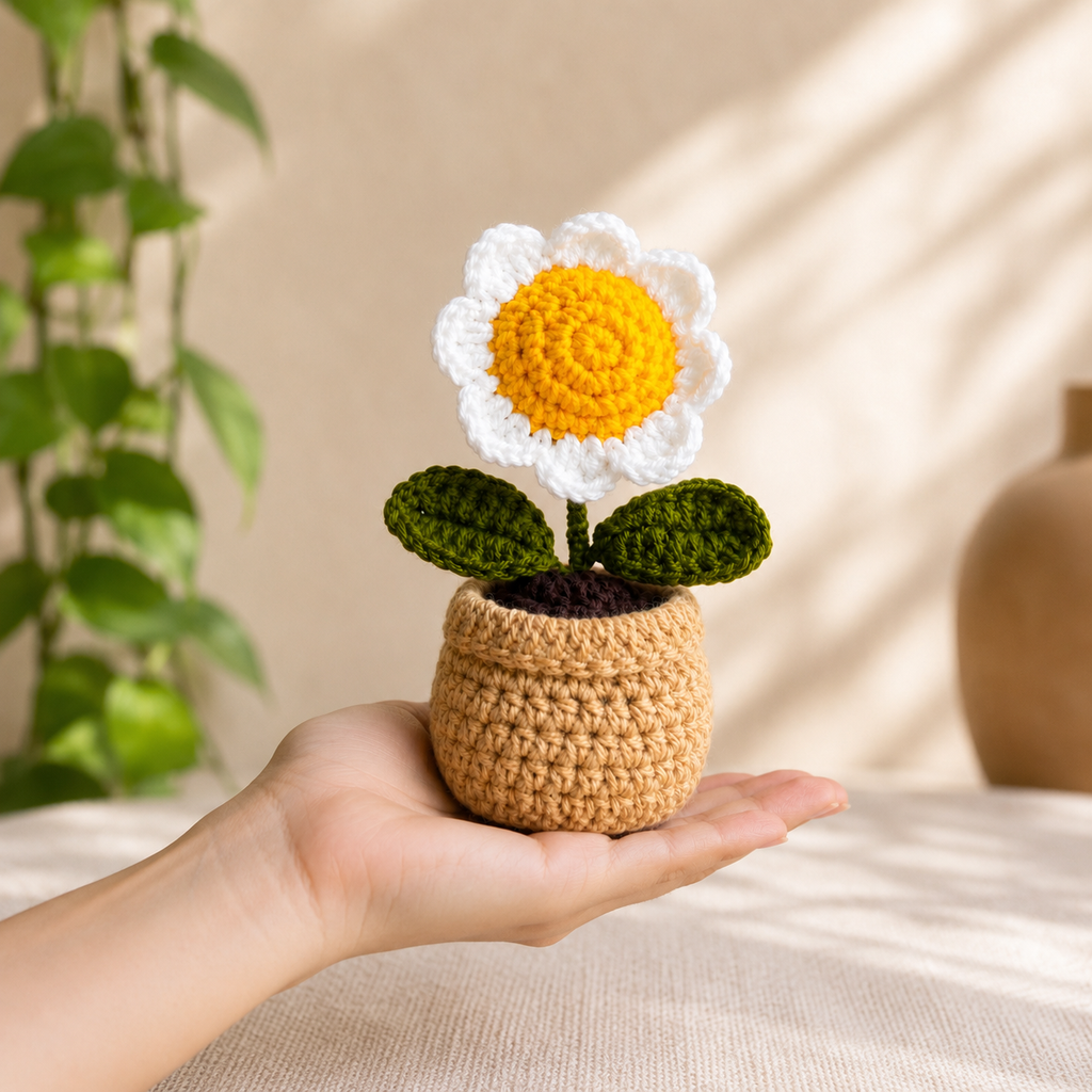 Handmade Crochet Daisy Flower Pot