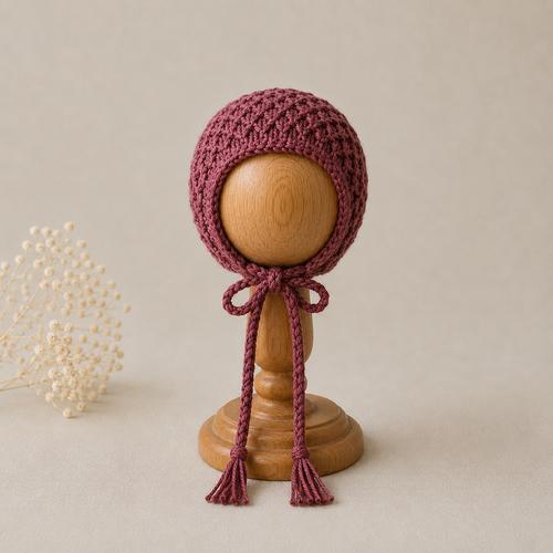 Hand Knitted Mermaid Stitch Bonnet for Baby