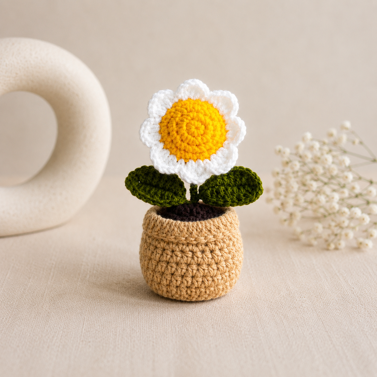 Handmade Crochet Daisy Flower Pot